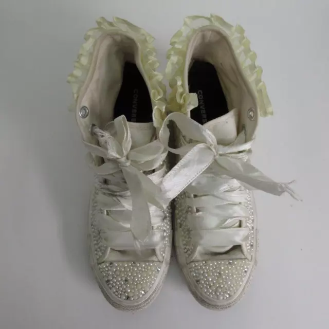 Zapatos Converse Mujer 10 Blancos Todas las Estrellas Cuentas Novia Boda Tenis 2