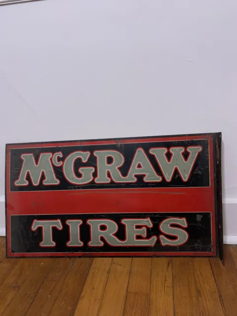 Original McGraw Tires Sign Flange Gas Oil Advertising Non Porcelain