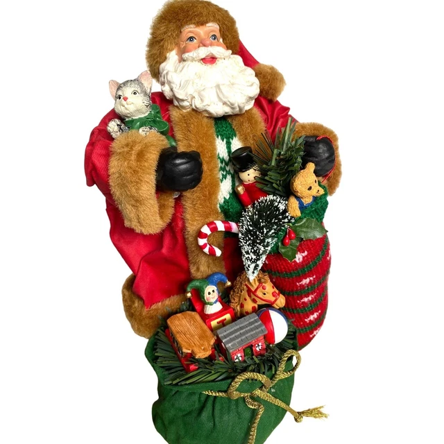 Vintage Christmas 1990s Saint Nick Figure 11" Stocking Toys Kitten Candy Cane
