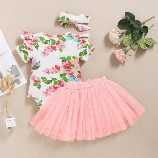 3PCS/Set Newborn Infant Baby Girl Clothes Romper Top Tutu Skirt Headband Outfit