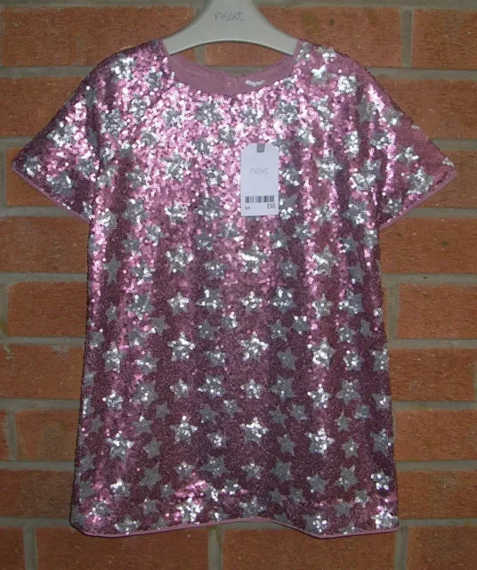 BNWT NEXT Girls Pink Sequin Star Blue Sparkle Dress Age 3 NEW Christmas RRP £40