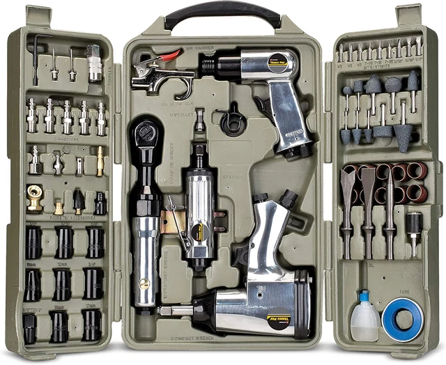 Kit de herramientas y accesorios de aire profesional 71 piezas llave de impacto trinquete de aire amoladora de troquel