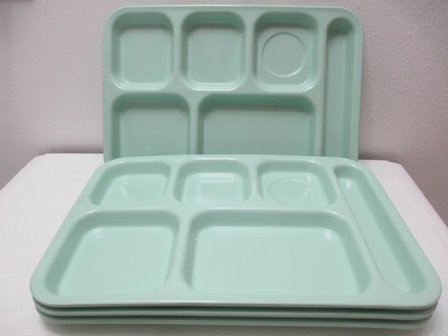 Carlisle Set of 4 Melmac Cafeteria School Lunch Food Tray 6 Compartments Green