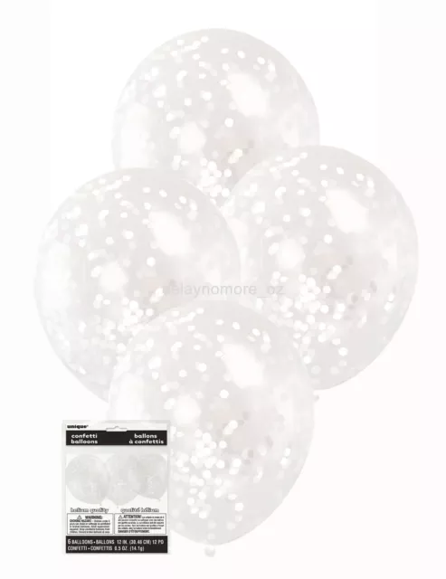 6 x White Confetti Clear Party Balloons Wedding Birthday Decoration 30cm Helium