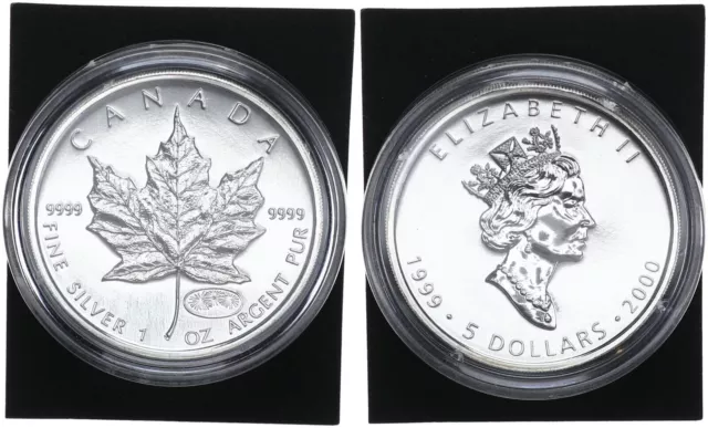 Canadá 5 Dólar 1 Onza Plata Hoja de Arce - Salida Año Nuevo 1999 2000 102131