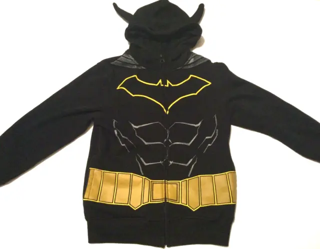 Batman Hooded Sweatshirt Kids Size Medium 7/8 Zipper Front Mask Bat Ears