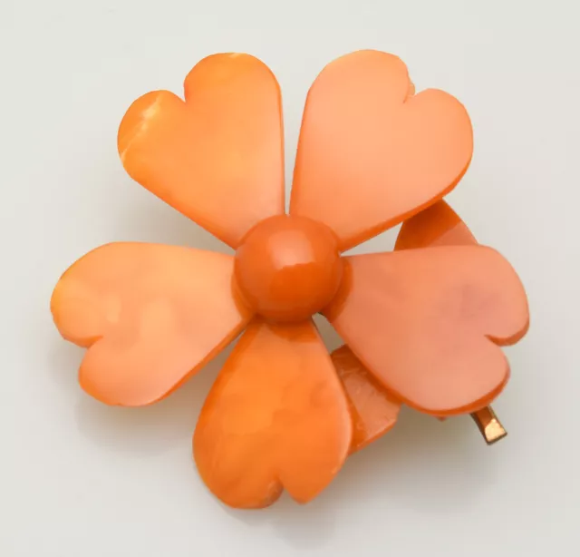 Bernstein Brosche als Blüte Blume Amber Butterscotch um 1930 ART DECO