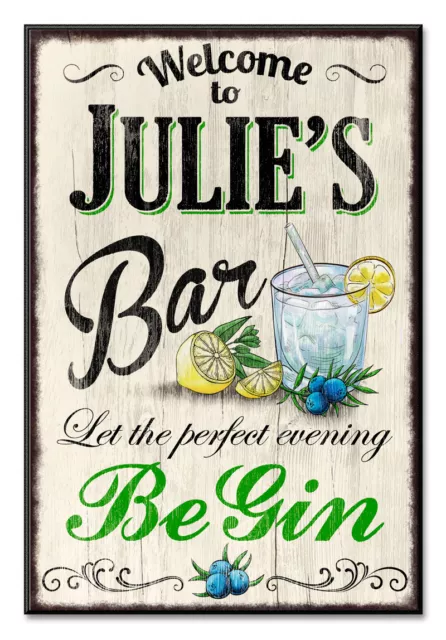 Personalised Gin Bar Party Drink Novelty Gift Wooden Hanging Plaque Sign.