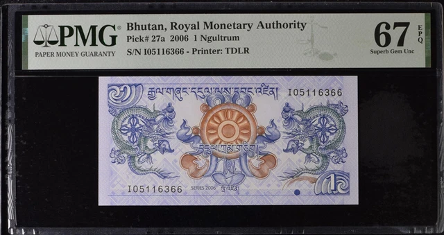 Bhutan 1 Ngultrum 2006 P 27 a Superb Gem UNC PMG 67 EPQ