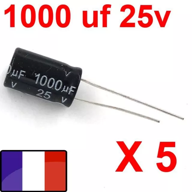 1000uf 25v LOT 5X CONDENSATEURS CHIMIQUE 1000µF 1000MF 1000uF 25V RADIAL 105° co