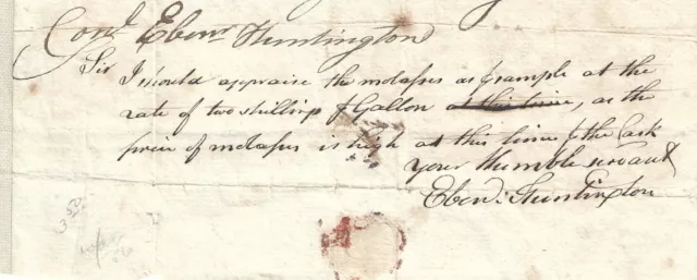 [Lexington Alarm, Boston Siege] Ebenezer Huntington Agrees To Appraise Molasses 2