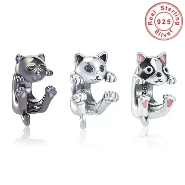 Charms Anhänger Verspielte Katze Kater Tier Pfote silber grau Armband Silber 925