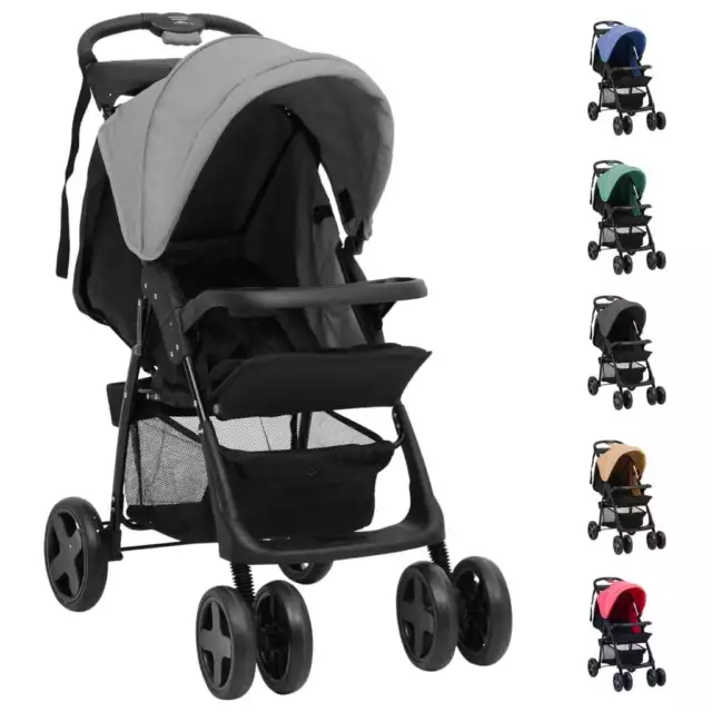 Passeggino 2 in 1 Grigio Chiaro e Nero in Acciaio vidaXL