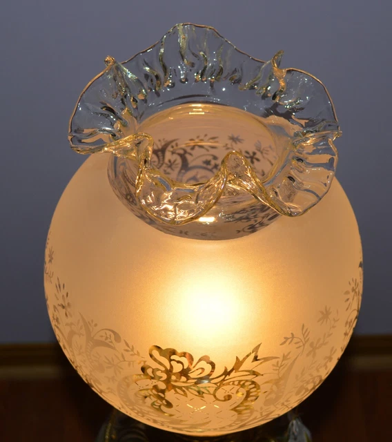 Vintage Victorian 8" Acid Etched Frosted Glass Lamp Shade Ruffle 4" Fitter Wow! 21