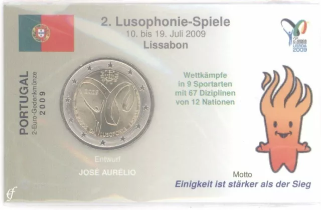 2 Euro Münze in Coincard / Infokarte Portugal 2009 Lusophonie