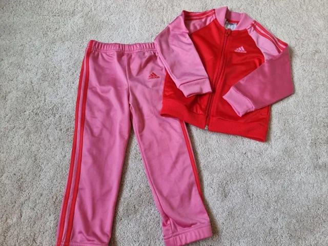 Tuta Adidas bambina 2-3 anni superiore e inferiore rosa e rossa