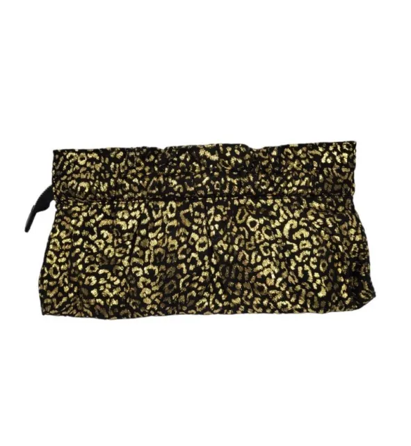 Express Retro Leopard Print Clutch Ruffle Zipper Top Y2K Black & Gold 11"x6"