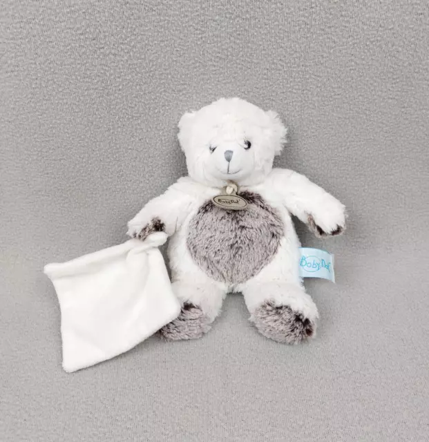 Peluche doudou ours les flocons Baby Nat’ BN664 mouchoir blanc marron gris chiné