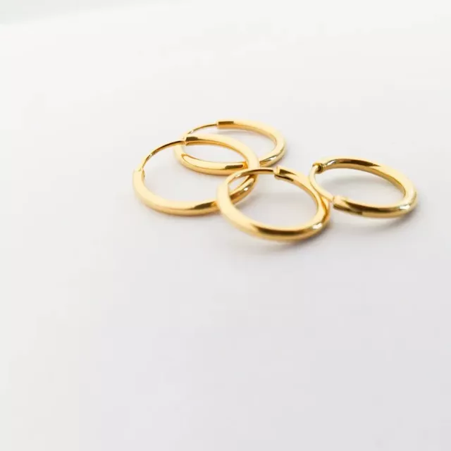 9CT GOLD SLEEPER HOOP EARRINGS - Sizes: 12mm / 14mm / 18mm / 25mm / 30mm (PAIRS)