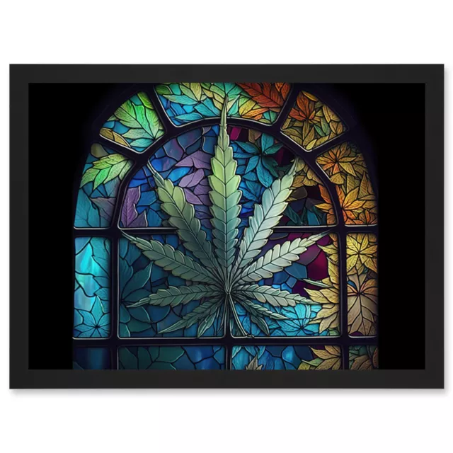 Stained Glass Window Temple Weed Poster Weird Decor Framed Art Picture Print A4