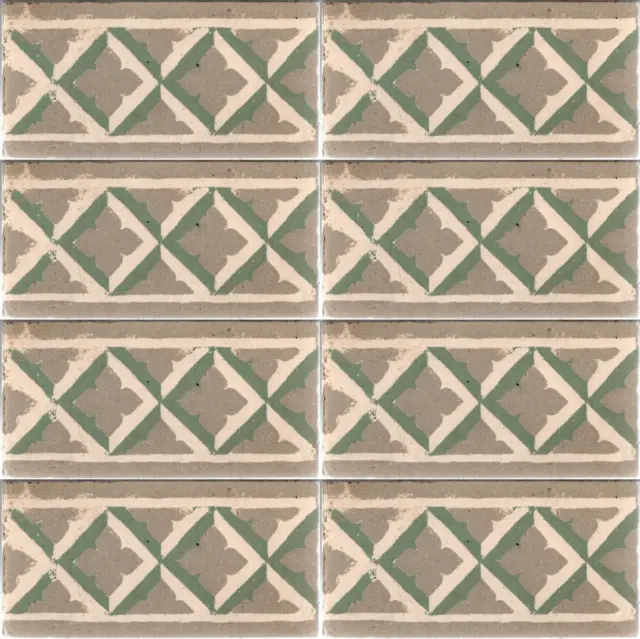 Antique salvaged 76 encaustic floor tiles ca1890 Green & Grey Gothic revival