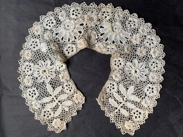 Gorgeous Antique Handmade Irish Crochet Lace Collar - 23" by 3 1/2"