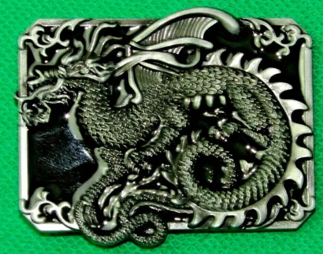 Belt Buckle "BLACK DRAGON" Square, Custom Made, Fit 4 cm Belt, DIY, No Belt.