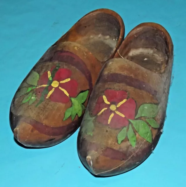 Antik Paar Clog Galoche Schuh Holz Gemalt Auf Hand Bressan Vintage