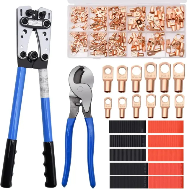 Cable Lug Crimping Tool with 170Pcs Copper Wire Lugs, Wire Crimping Tool for AWG