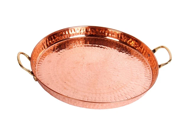 Reine Kupfer Groß Cu Platte Tablett Hammered Design Mit Messing Griff Pack 1