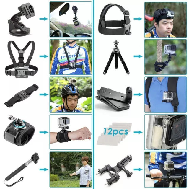 50in1 GoPro Set Kit Accessories For Head Strap Go Pro Hero 11 10 9 8 7 6 5 4 2