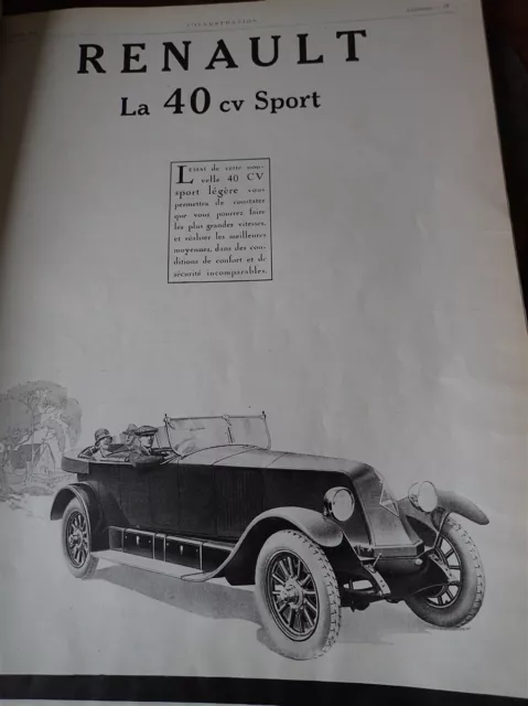 RENAULT 40 CV sport automobile 59 publicité papier ILLUSTRATION 1925