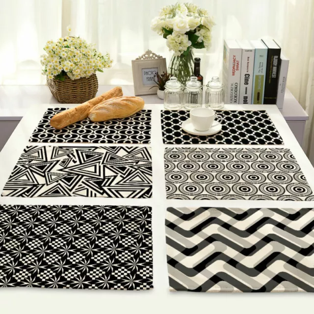 Striped Print Insulation Cotton Linen Placemat Dining Table Mat Home Kitchen