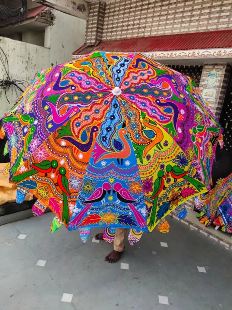 Embroidered Hippie Garden Parasol Indian Outdoor Sun Shade Patio Umbrella 72"