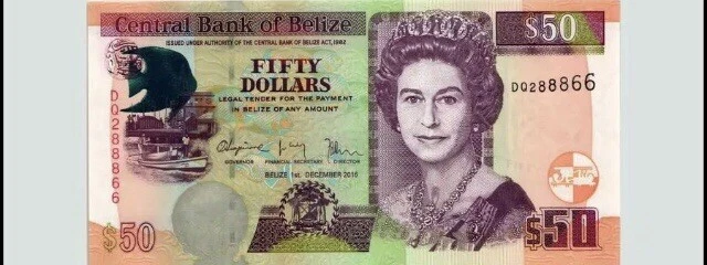 2016 series Belize 50 Dollars BZD UNC Banknote. Fifty dollars Belize Currency