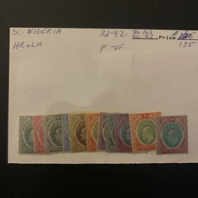 1907-1911 Southern Nigeria Postage Stamp Set-SG 33-43, HR&LH, F-VF