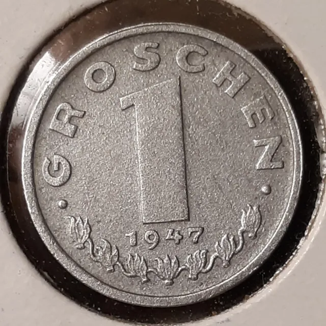 1947 Austria 1 Groschen coin , Imperial Eagle With Austrian Shield , Europe