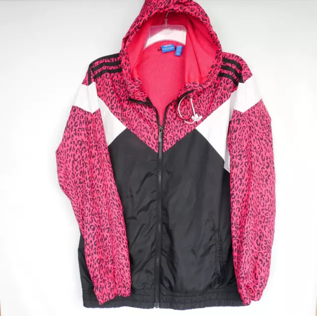 Adidas Womens Pink w Leopard Print Windbreaker Track Jacket Size L Retro 80s