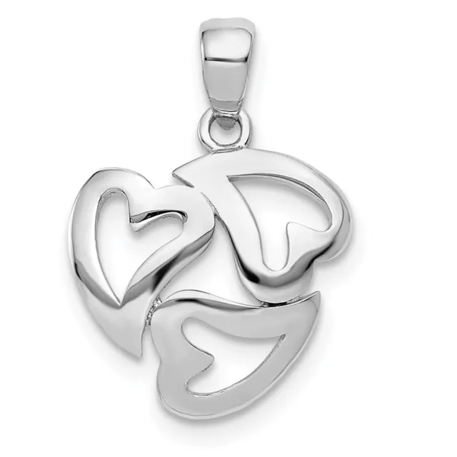 14k White Gold Polished Cut-out 3-Heart Pendant Gift For Women