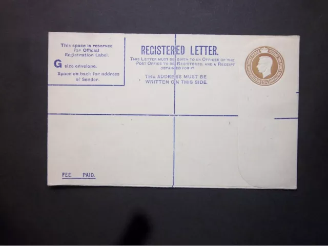 GB Postal Stationery 1940 KGVI 51/2d brown Registered Envelope size G H&B RP52