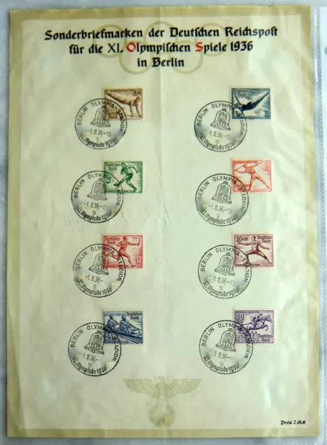 Sondermarken für die XI. Olympischen Spiele 1936 - Sonderstempel