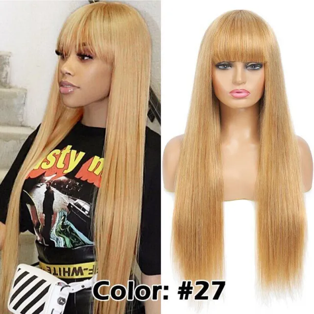 100% Human Hair Wigs With Bangs Straight Wig Blonde Wigs For Black Women Hair