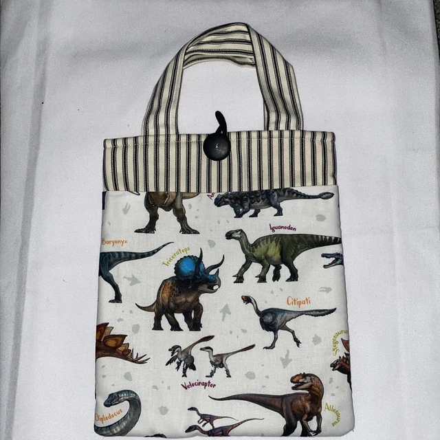 Handgefertigte gesteppte Tablet/IPad/Kindle Hülle Dinosaurier mit Vordertasche schwarz