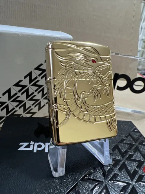 Zippo Armor Lighter 360° MultiCut Gold Plate Chinese Asian Dragon NEW STUNNING!!