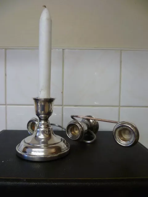 An Antique Reeded Double Arm / Three Candle, Silver Plate On Copper Candelabra. 3