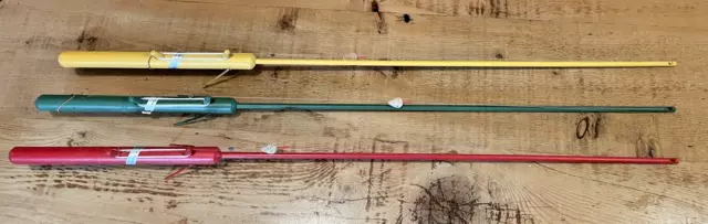 3 ANTIQUE VINTAGE Ice Fishing Poles Wood Wooden Tip Ups With Flags