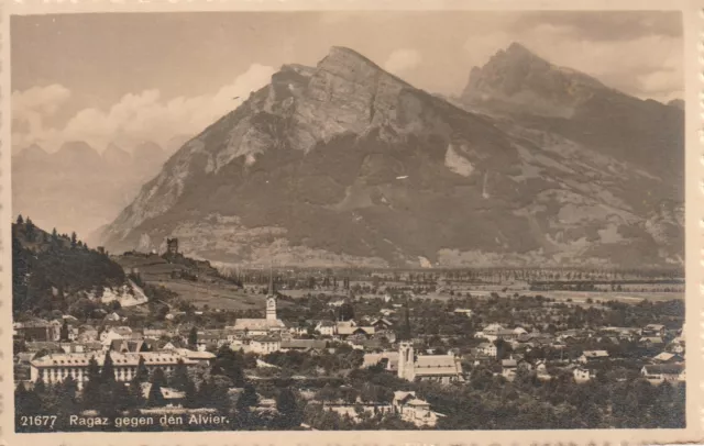 Ansichtskarte  Ragaz in St.Gallen, Ortsansicht mit Alvier, 1918  Schweiz