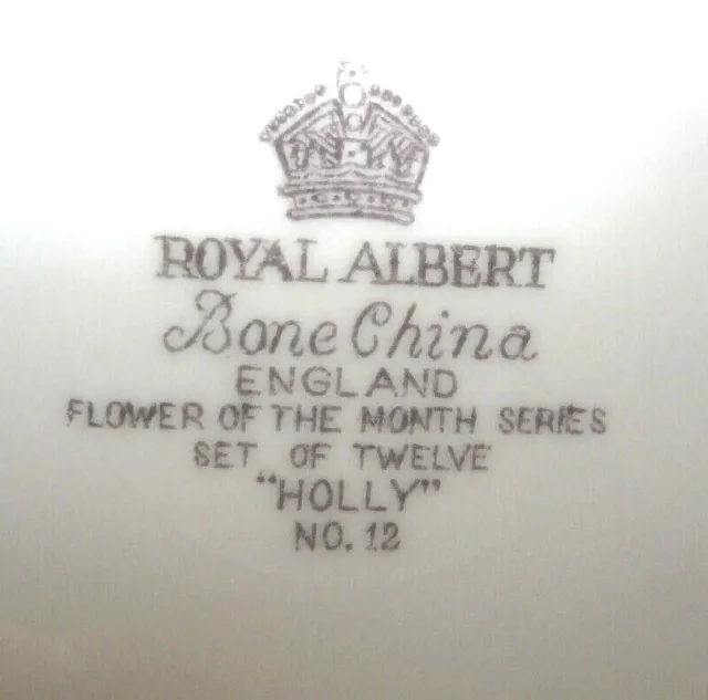 Royal Albert Cup & Saucer Set December Holly Flower of the Month England Vintage 6