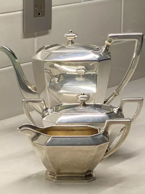 Antique 1930 Gorham Durgin 3 Piece Sterling Silver Holloware Coffee Tea Set