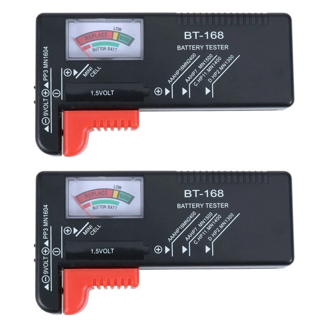 2x tester batteria organizzatore batteria accurato per batteria tipo 9 V AA 1,5 V